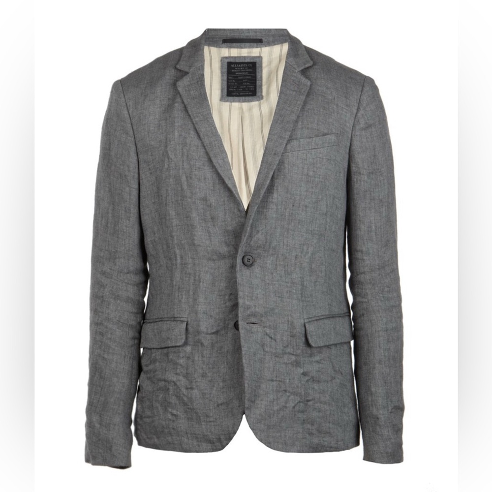 Allsaints Linen Blazer 38 ARTILLERY Grey Unstructured Jacket